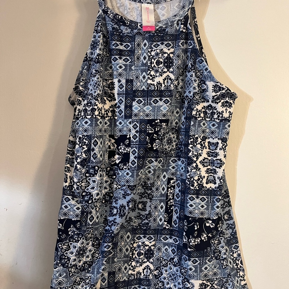 Navy Geometric Print Girls Halter Top